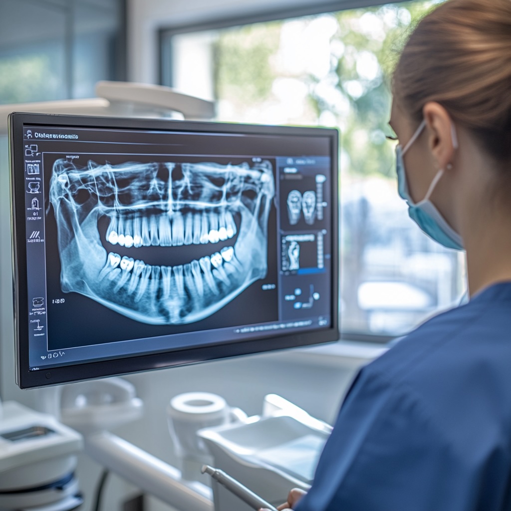 Oceanic Dental Assistant reviewing x-ray